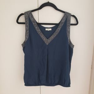 Joie dark blue tank top with gray beading